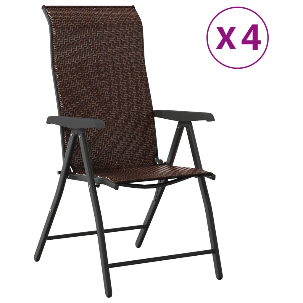 Brown Poly Rattan Folding Garden Chairs - Set of 4, Outdoor Seating