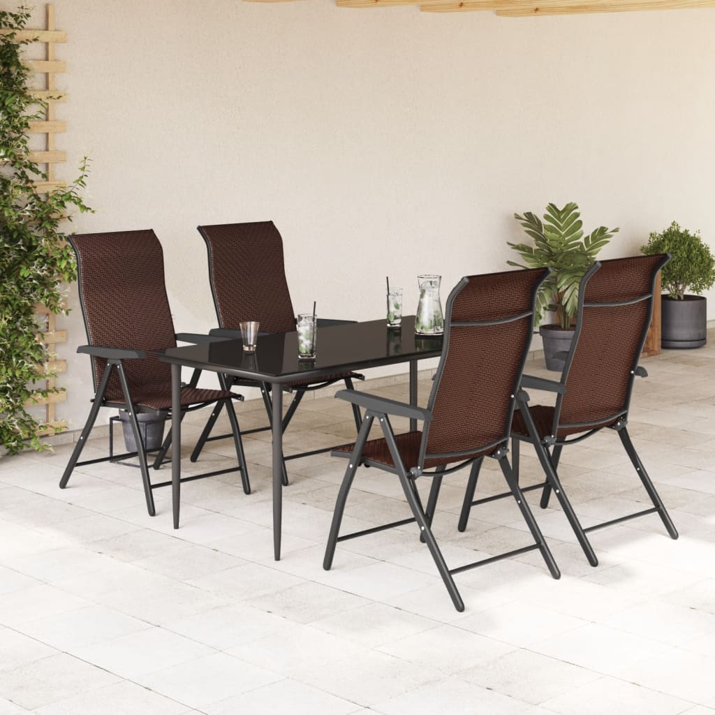 Brown Poly Rattan Folding Garden Chairs - Set of 4, Outdoor Seating