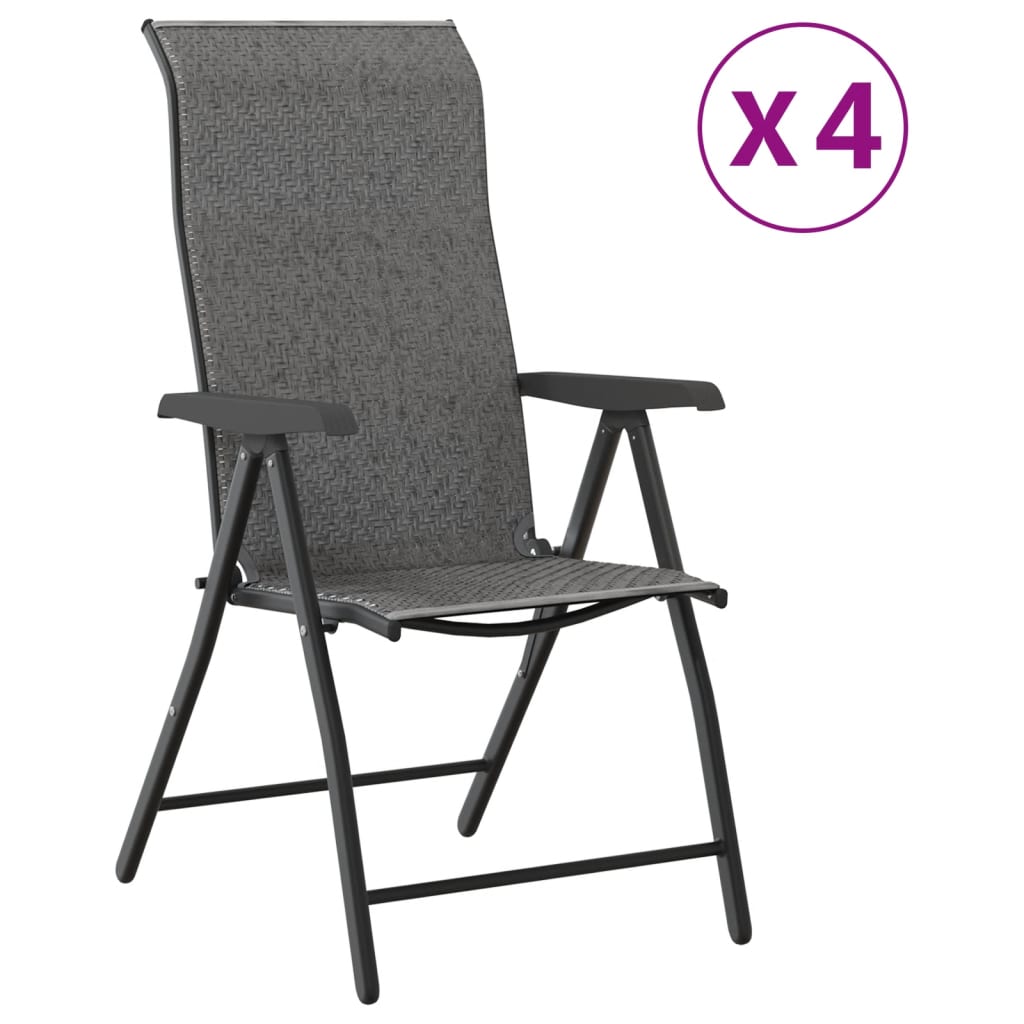 Grey Poly Rattan Folding Garden Chairs - Set of 4