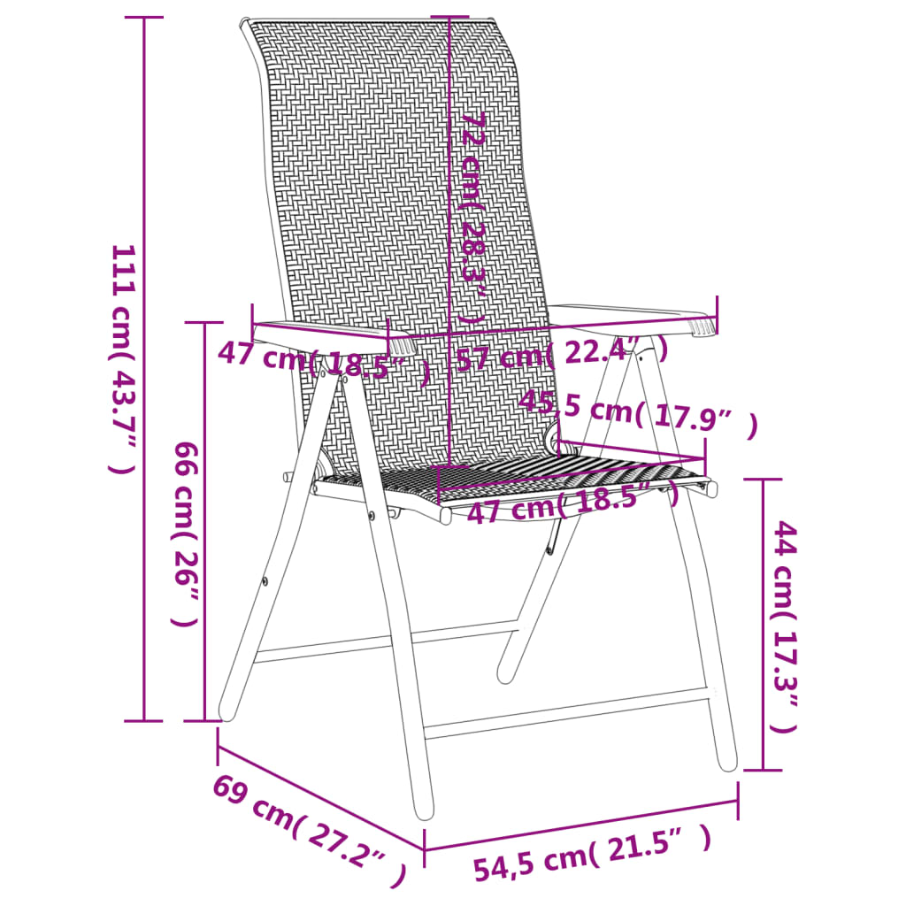 Grey Poly Rattan Folding Garden Chairs - Set of 4