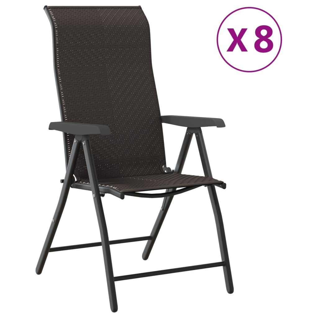 8 Pc Black Coffee Poly Rattan Folding Garden Chairs Set