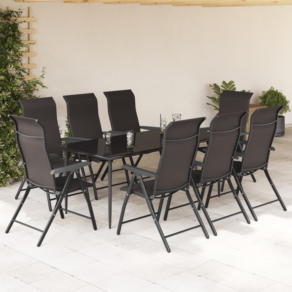 8 Pc Black Coffee Poly Rattan Folding Garden Chairs Set