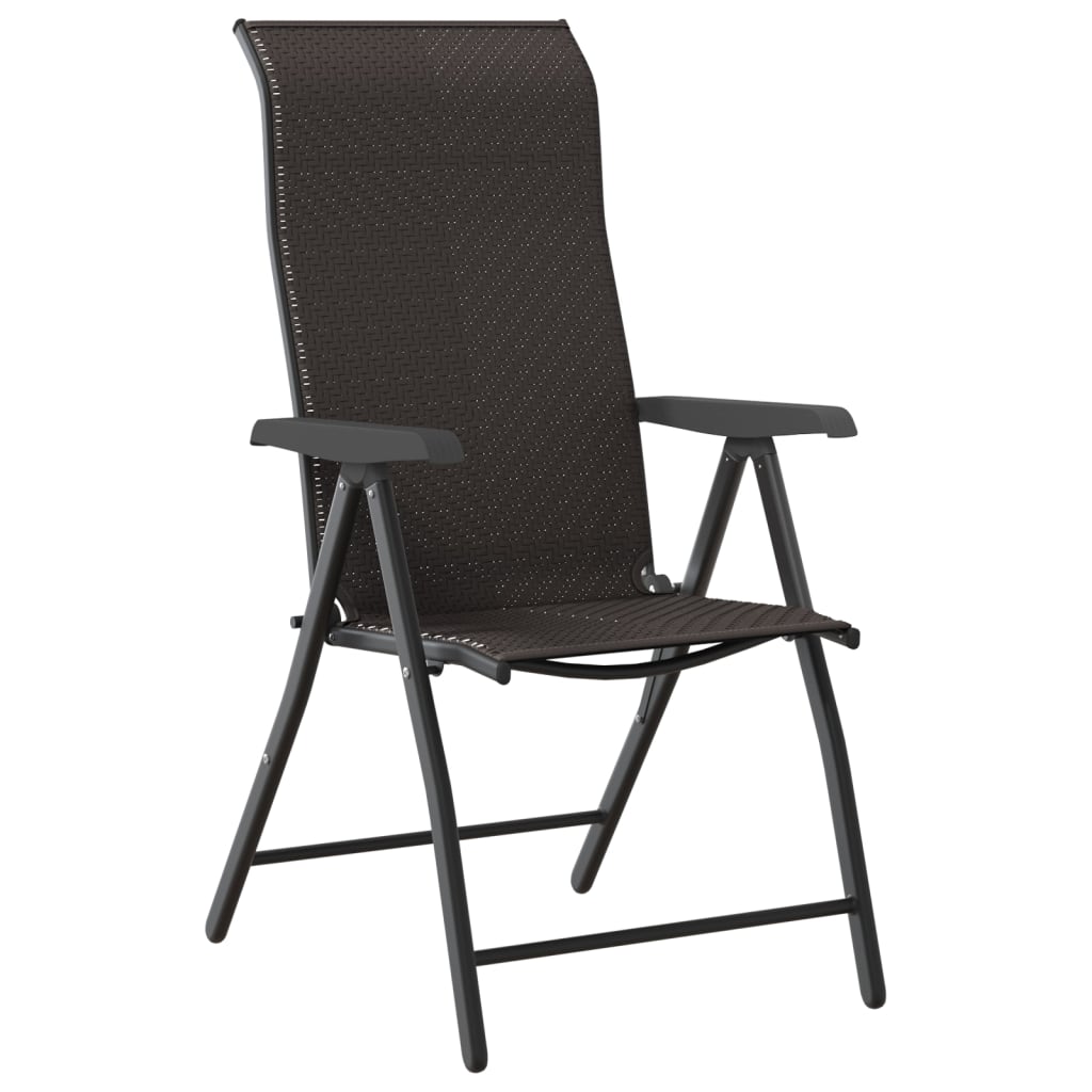 8 Pc Black Coffee Poly Rattan Folding Garden Chairs Set