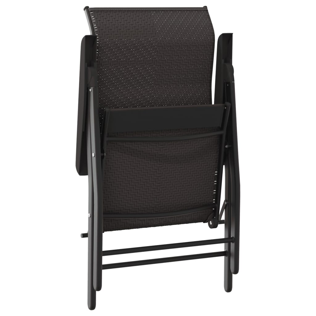 8 Pc Black Coffee Poly Rattan Folding Garden Chairs Set