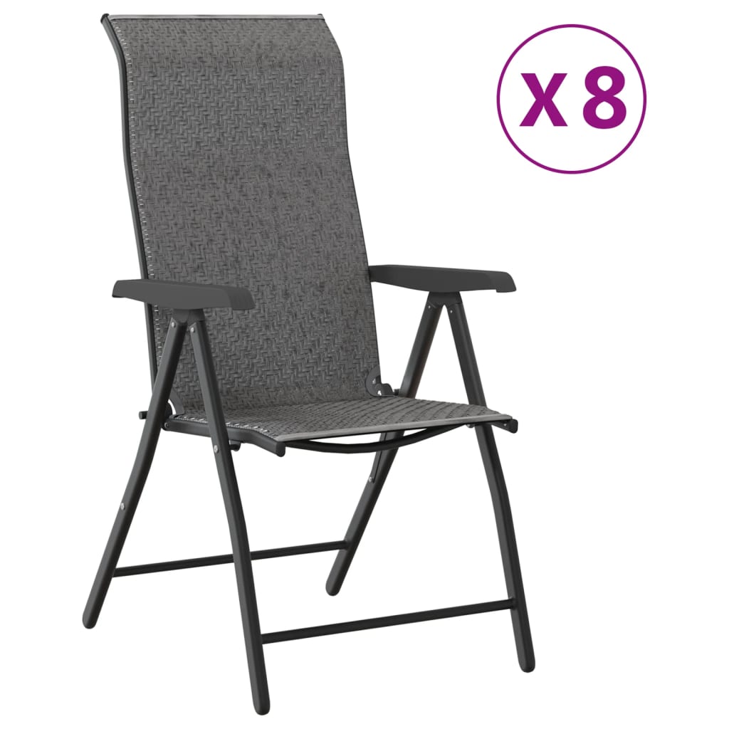 8-Piece Grey Poly Rattan Folding Garden Chairs Set