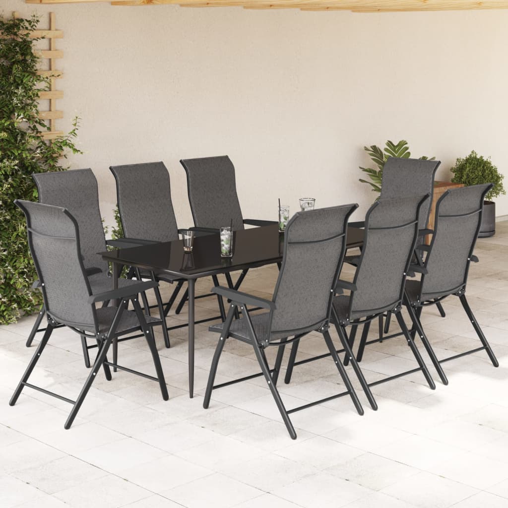 8-Piece Grey Poly Rattan Folding Garden Chairs Set