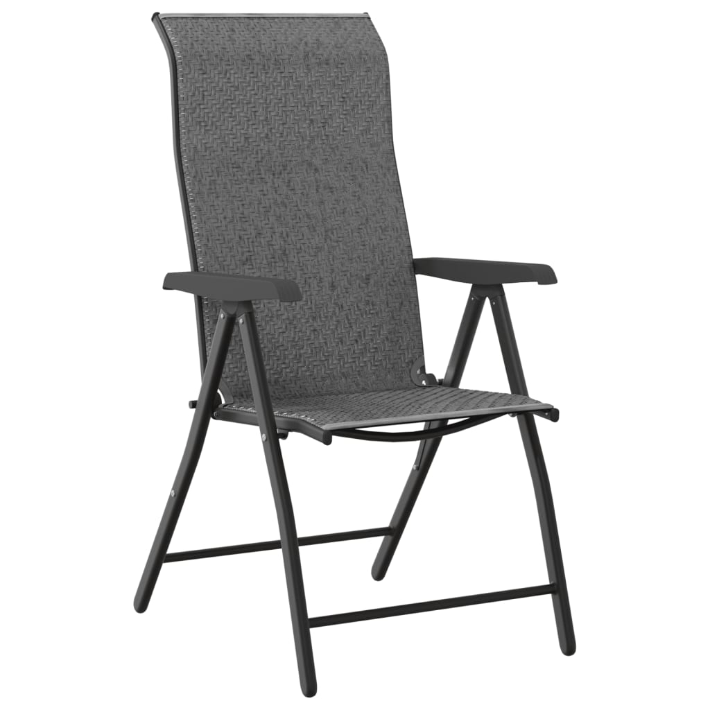 8-Piece Grey Poly Rattan Folding Garden Chairs Set