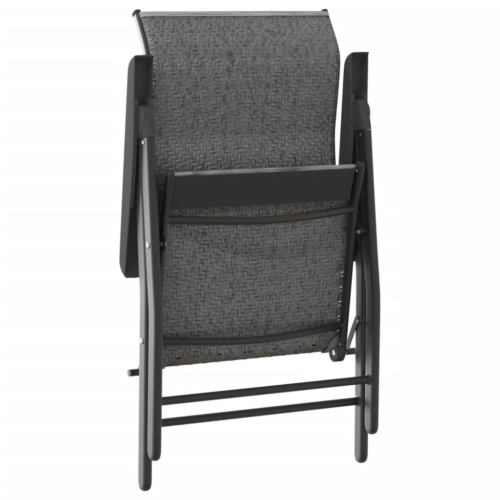 8-Piece Grey Poly Rattan Folding Garden Chairs Set