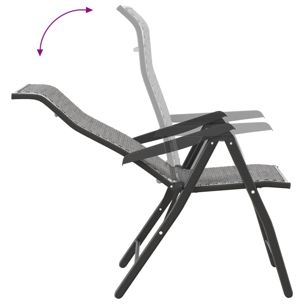 8-Piece Grey Poly Rattan Folding Garden Chairs Set