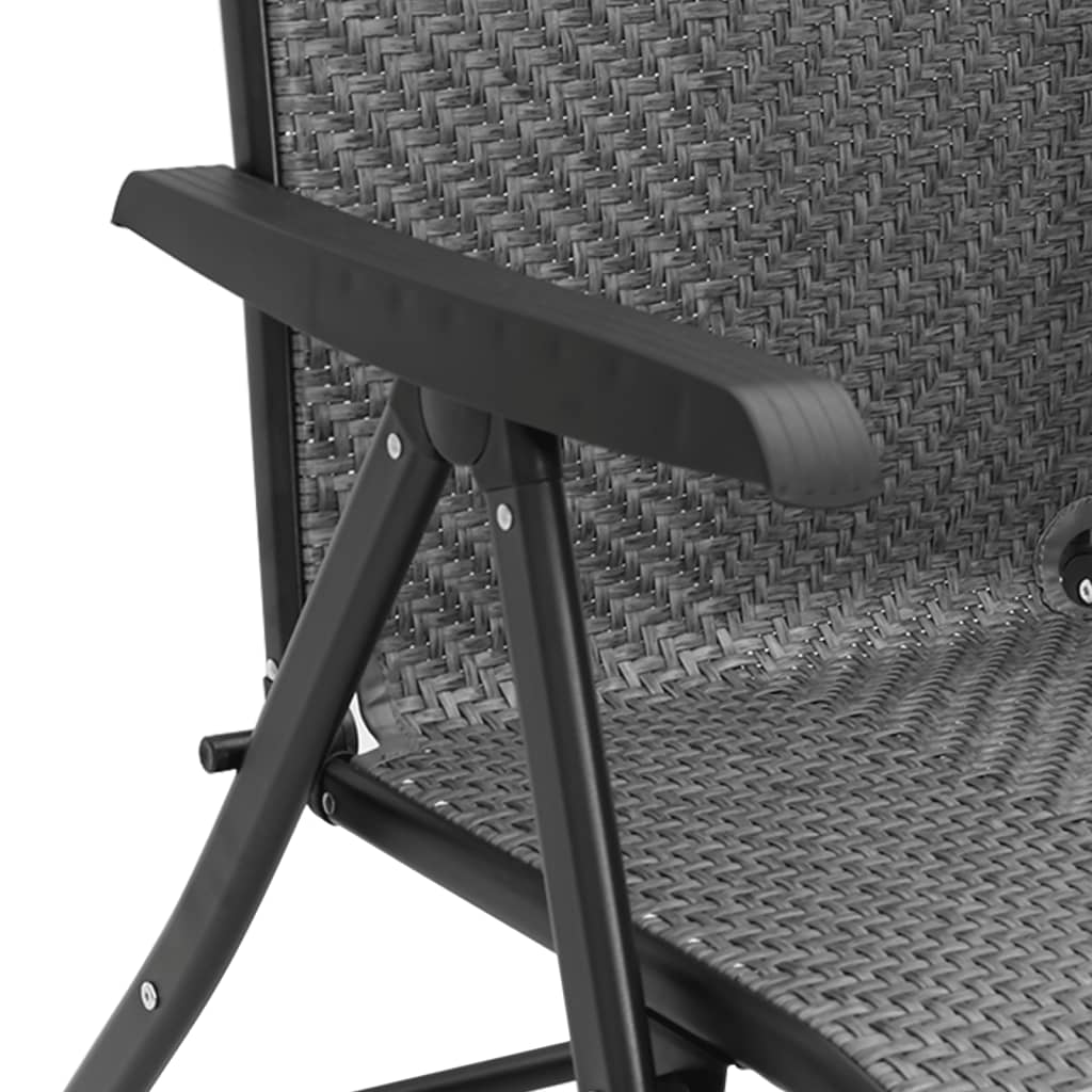 8-Piece Grey Poly Rattan Folding Garden Chairs Set