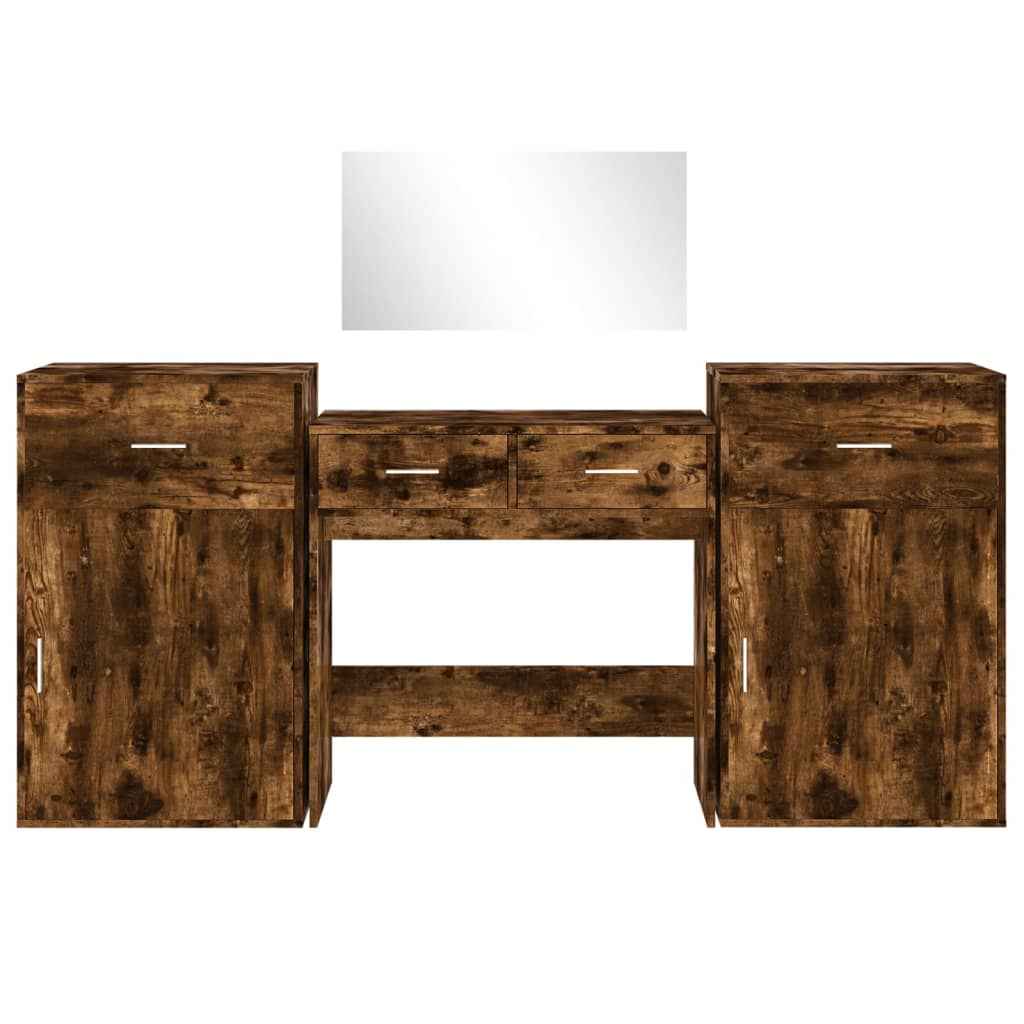 4 Piece Dressing Table Set Smoked Oak Engineered Wood