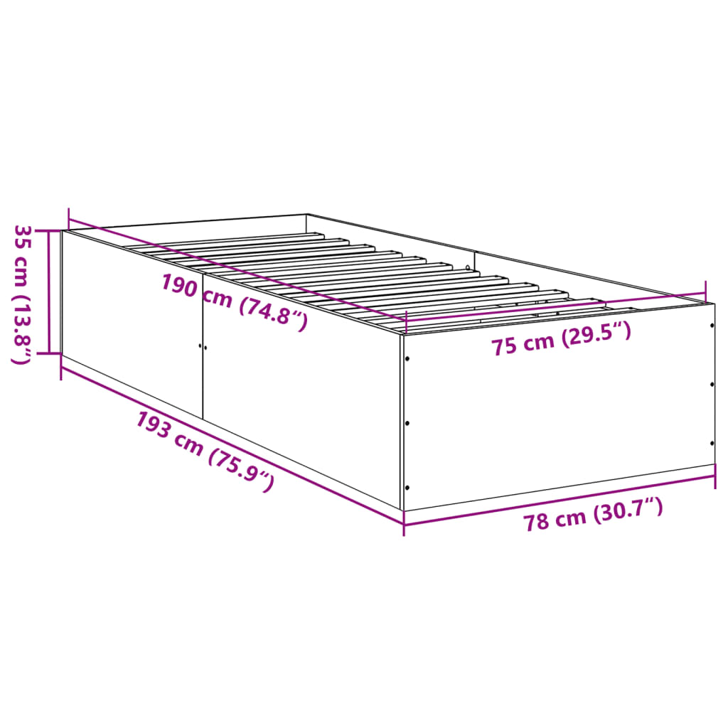 White Engineered Wood Bed Frame 75x190 cm - Small Single