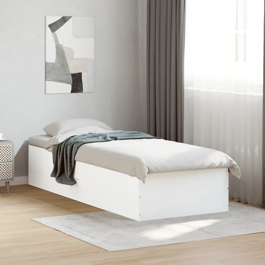 White Engineered Wood Bed Frame 75x190 cm - Small Single