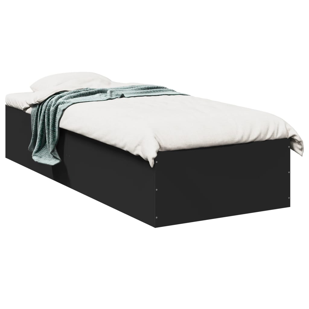 Compact Black Engineered Wood Bed Frame 75x190 cm - No Mattress