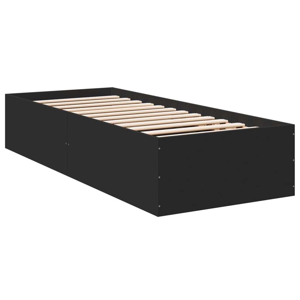 Compact Black Engineered Wood Bed Frame 75x190 cm - No Mattress