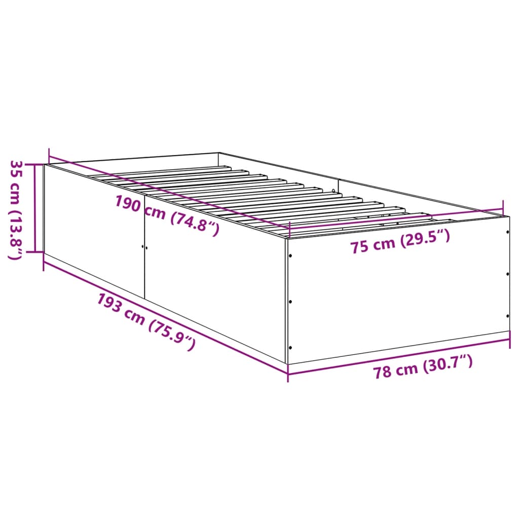 Compact Black Engineered Wood Bed Frame 75x190 cm - No Mattress