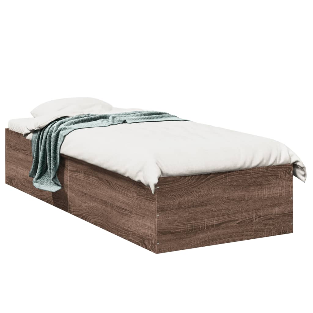 Brown Oak Small Single Bed Frame 75x190 cm - No Mattress Included