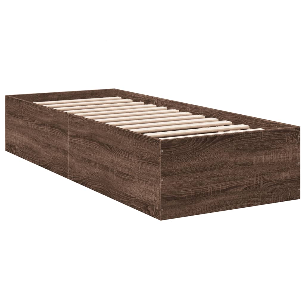 Brown Oak Small Single Bed Frame 75x190 cm - No Mattress Included