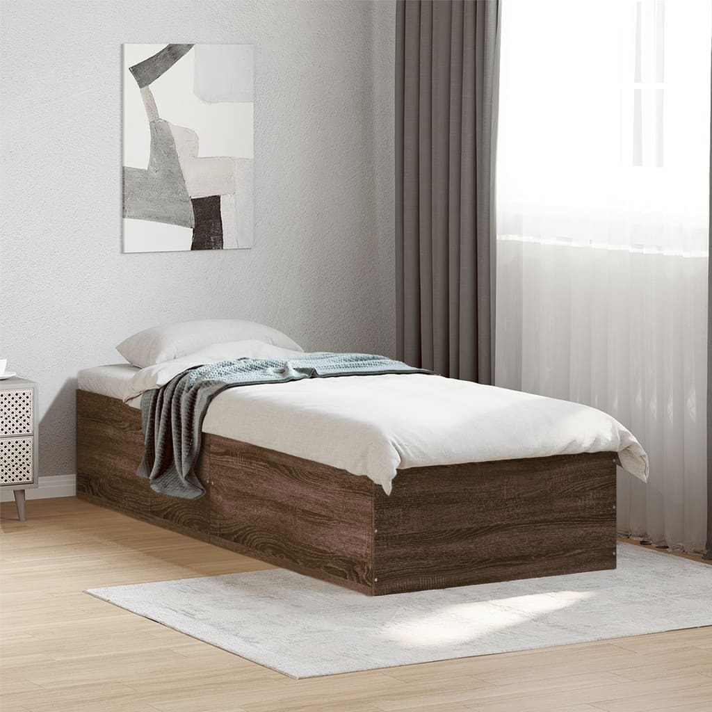 Brown Oak Small Single Bed Frame 75x190 cm - No Mattress Included
