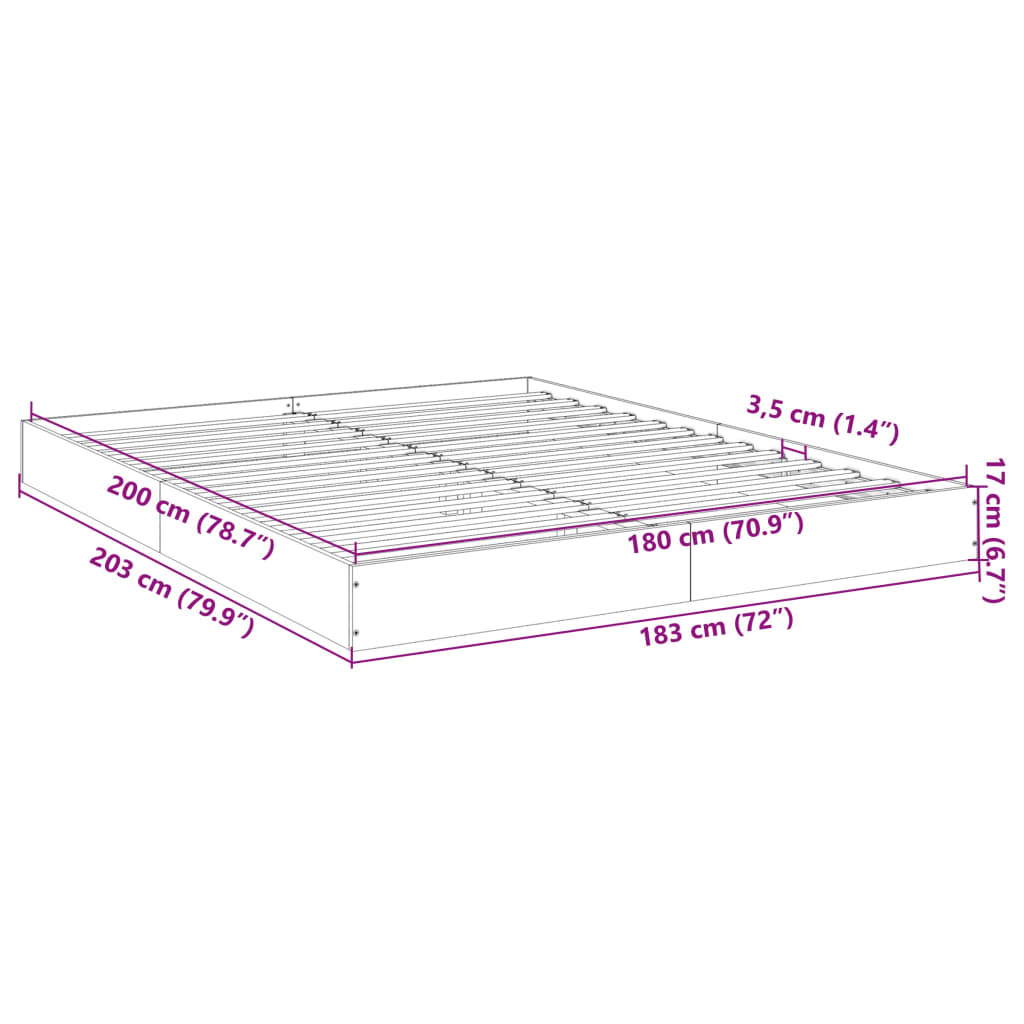 Bed Frame without Mattress Black 180x200 cm Super King Engineered Wood