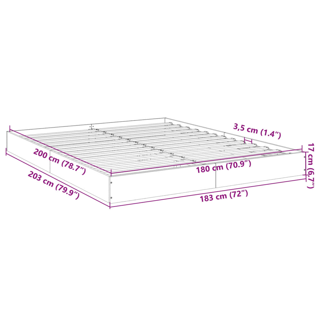 Bed Frame without Mattress Brown Oak 180x200 cm Super King Engineered Wood