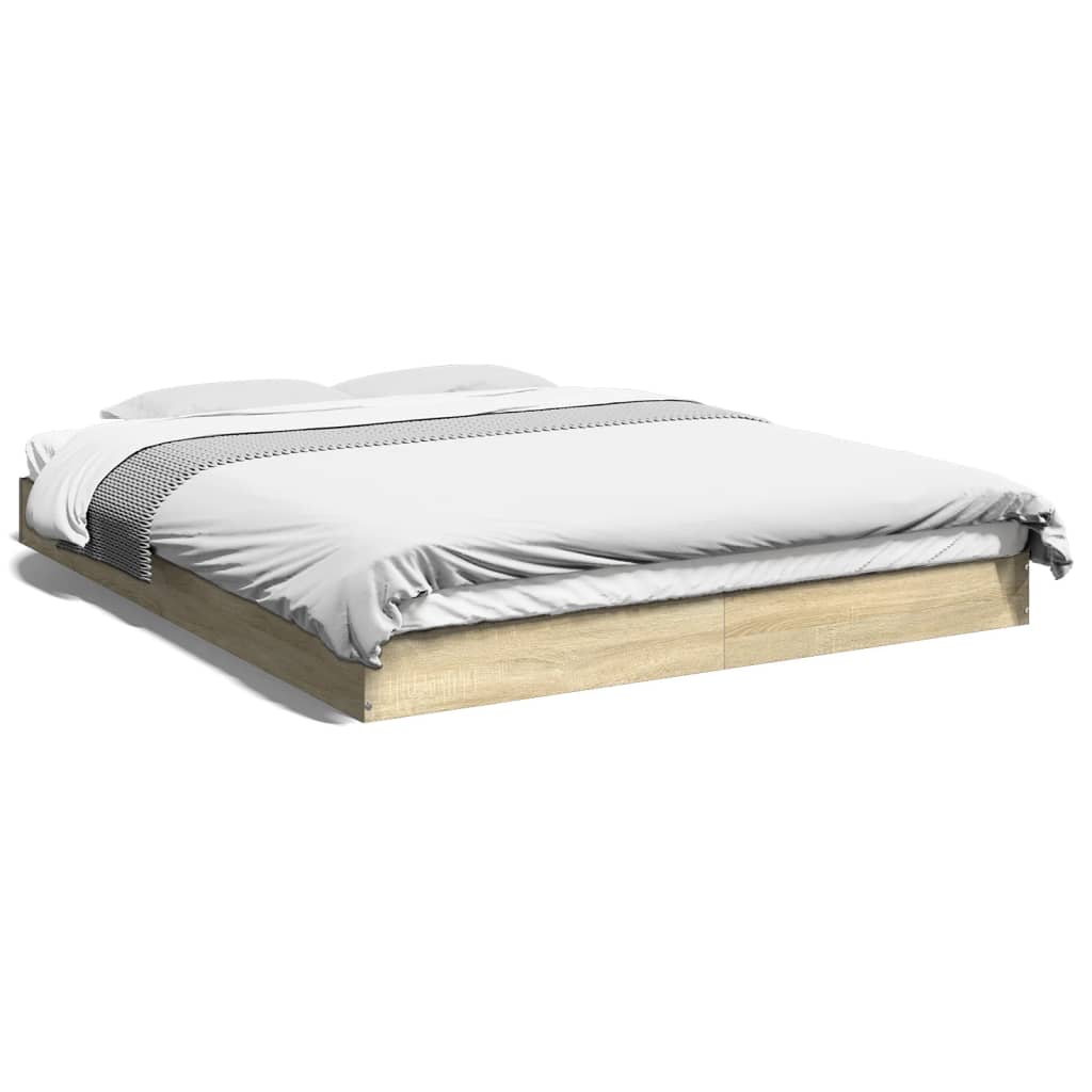 Sonoma Oak Bed Frame 160x200 cm – Engineered Wood, No Mattress