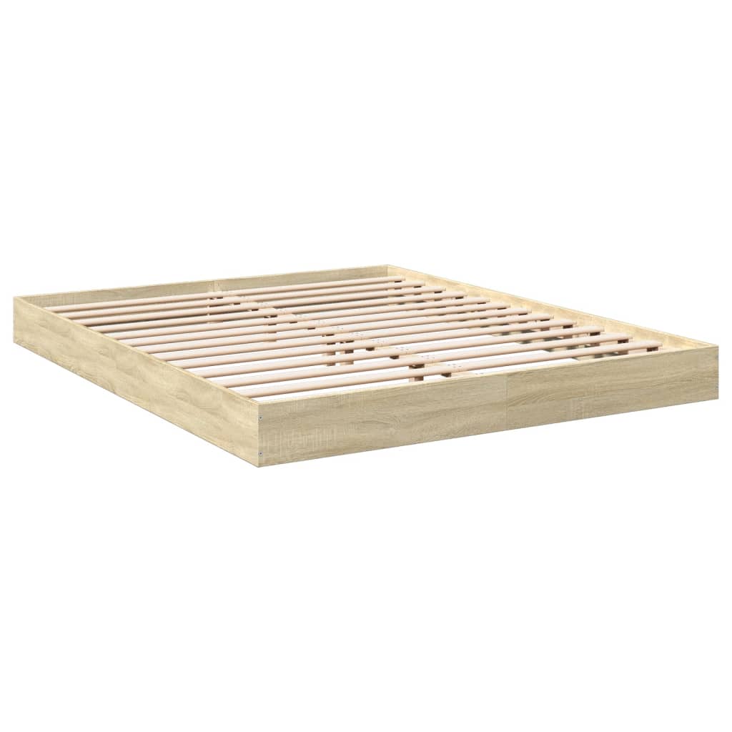 Sonoma Oak Bed Frame 160x200 cm – Engineered Wood, No Mattress