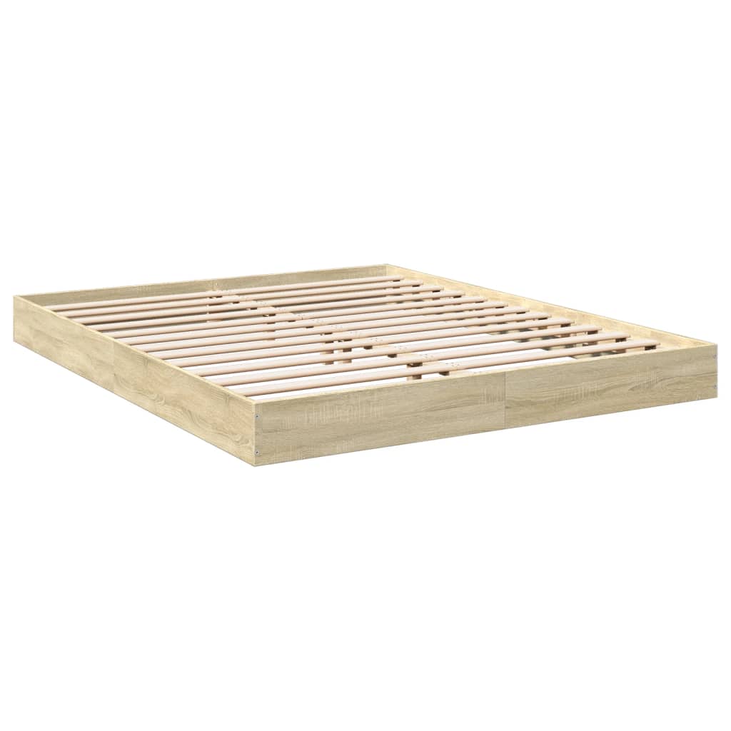 Sonoma Oak Bed Frame 160x200 cm – Engineered Wood, No Mattress