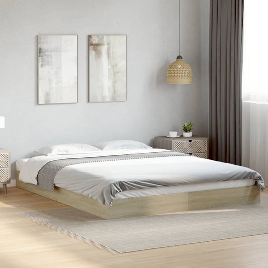 Sonoma Oak Bed Frame 160x200 cm – Engineered Wood, No Mattress