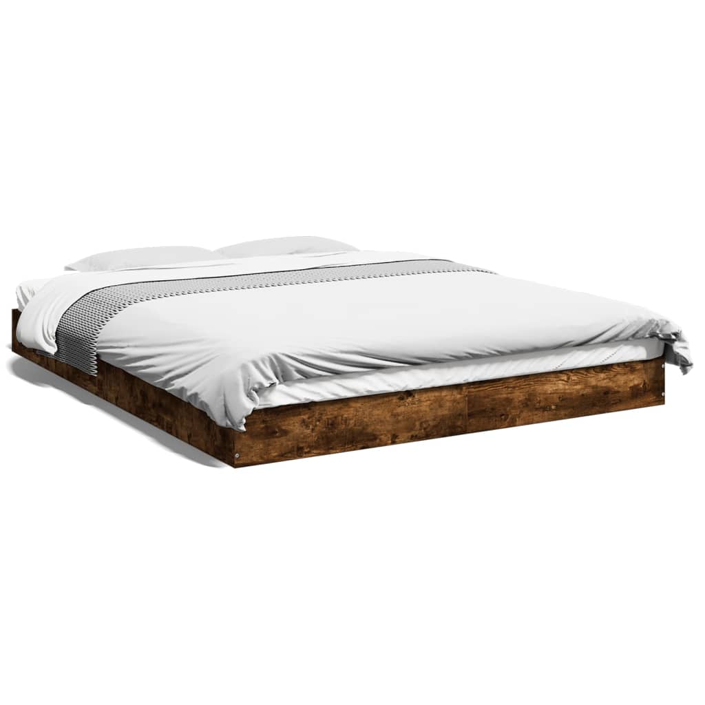 Smoked Oak Engineered Wood Bed Frame 160x200 cm (No Mattress)