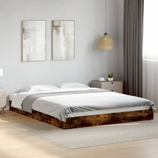 Smoked Oak Engineered Wood Bed Frame 160x200 cm (No Mattress)