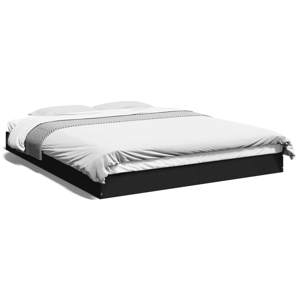 King Size Black Engineered Wood Bed Frame 150x200 cm - No Mattress