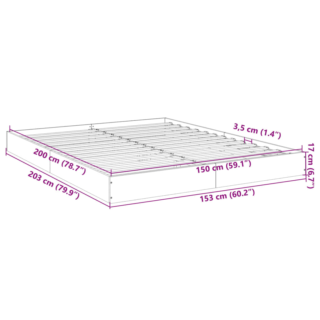 King Size Black Engineered Wood Bed Frame 150x200 cm - No Mattress