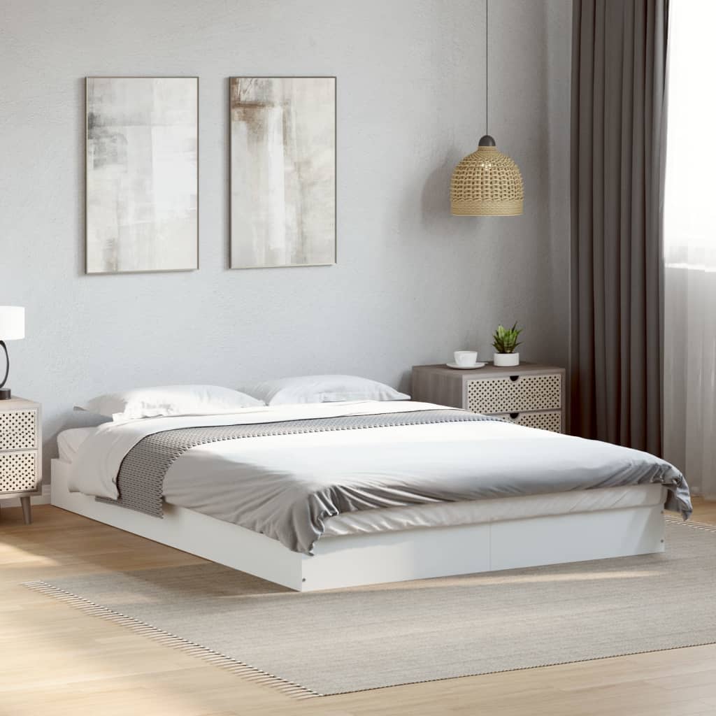 White Engineered Wood Bed Frame 140x200 cm - No Mattress Included