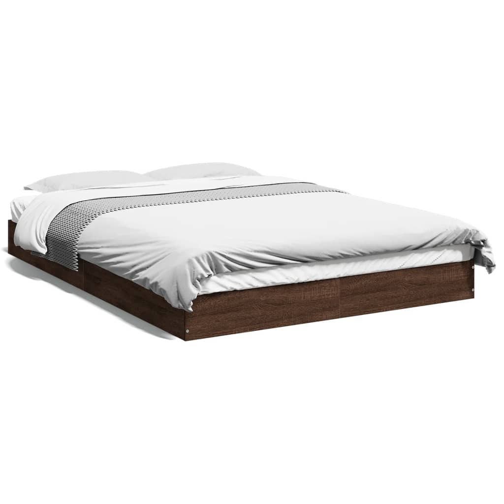 Brown Oak 140x200 cm Bed Frame - Engineered Wood, No Mattress