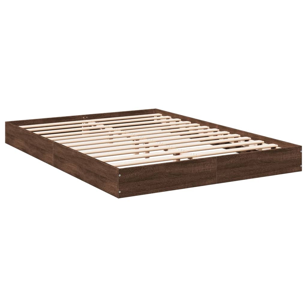 Brown Oak 140x200 cm Bed Frame - Engineered Wood, No Mattress