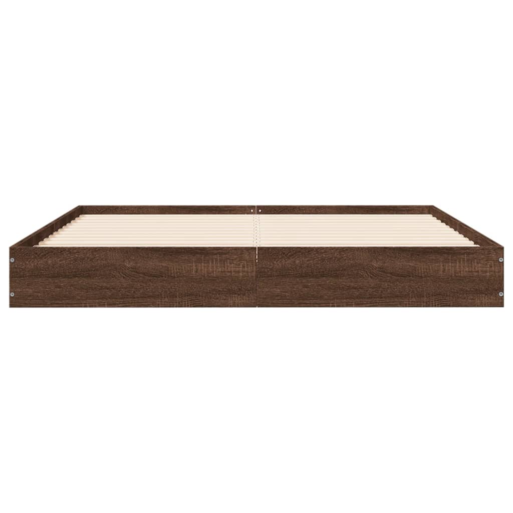Brown Oak 140x200 cm Bed Frame - Engineered Wood, No Mattress