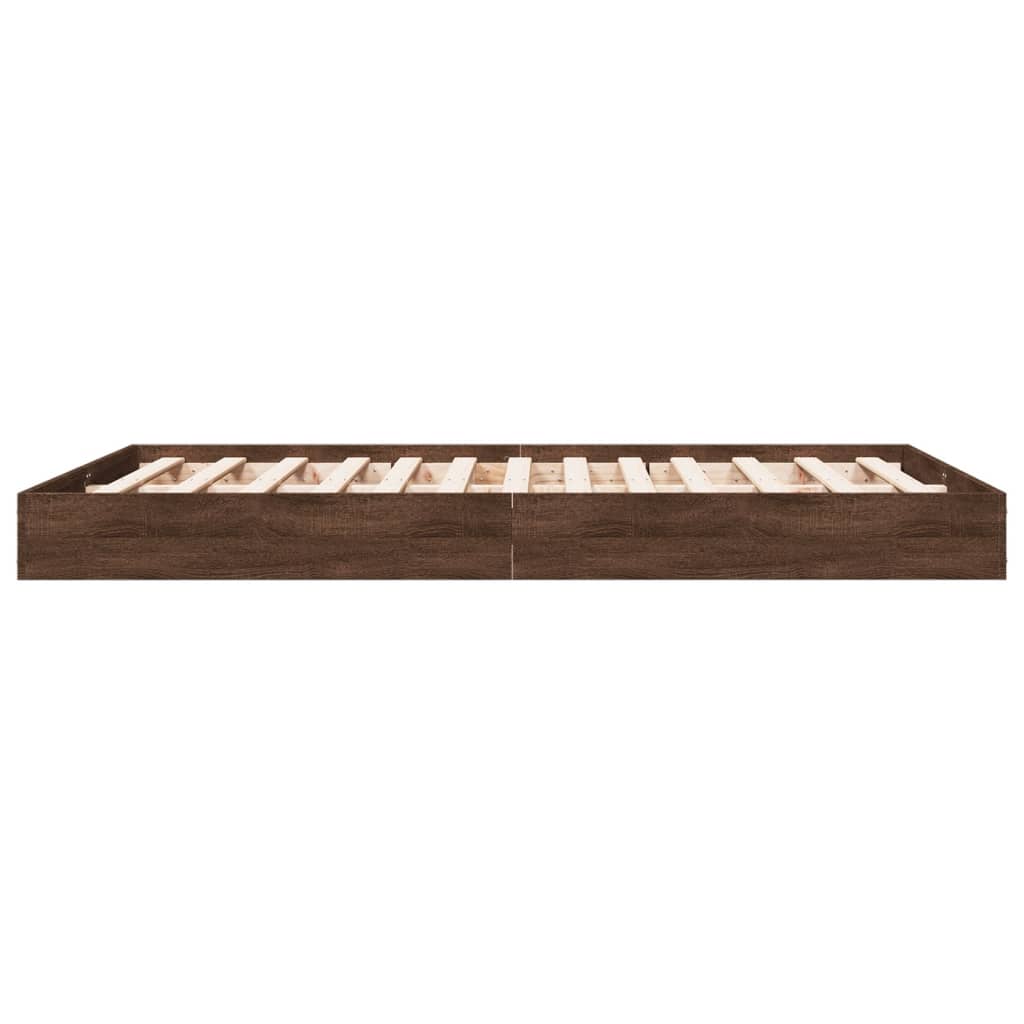 Brown Oak 140x200 cm Bed Frame - Engineered Wood, No Mattress