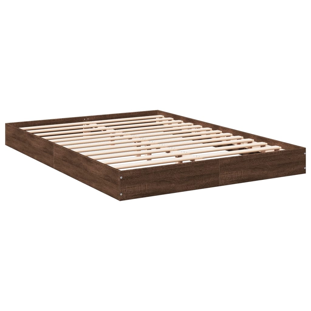 Brown Oak 140x200 cm Bed Frame - Engineered Wood, No Mattress