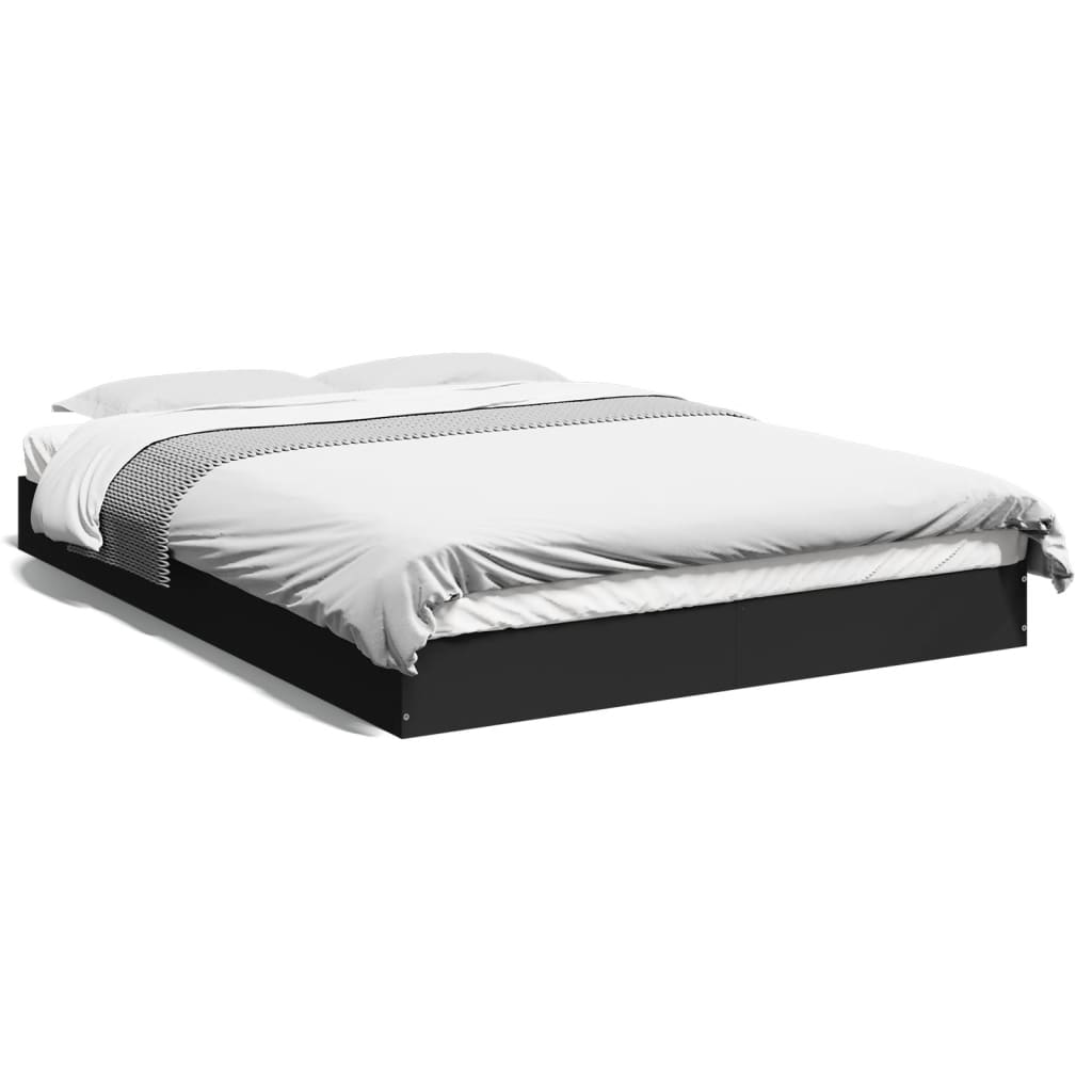 Stylish Black Engineered Wood Bed Frame, Small Double 120x190 cm