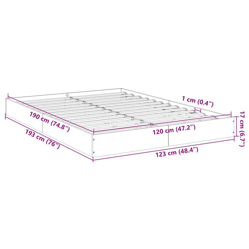 Stylish Black Engineered Wood Bed Frame, Small Double 120x190 cm
