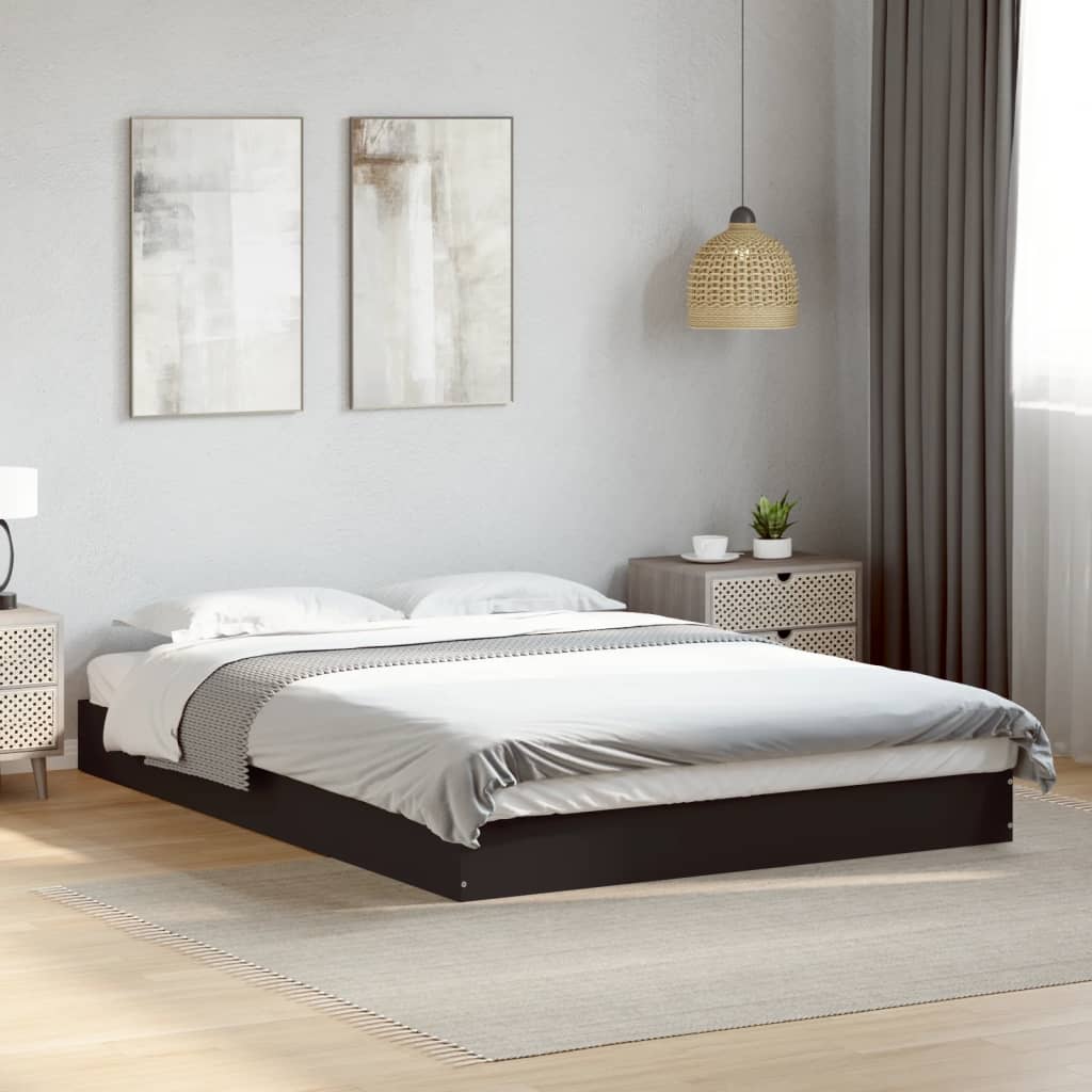 Stylish Black Engineered Wood Bed Frame, Small Double 120x190 cm