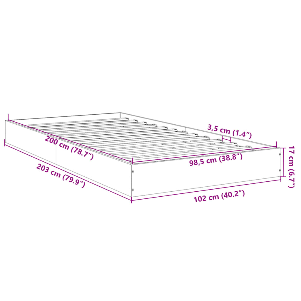 White Engineered Wood Bed Frame 100x200 cm - No Mattress Included