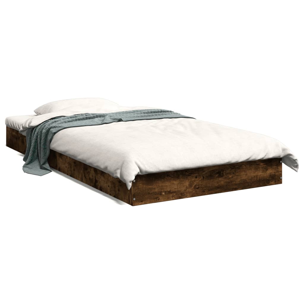 Smoked Oak Bed Frame 100x200 cm - Engineered Wood Base