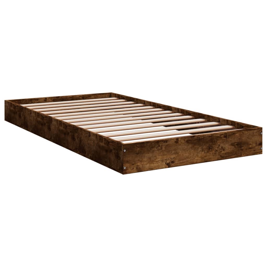 Smoked Oak Bed Frame 100x200 cm - Engineered Wood Base