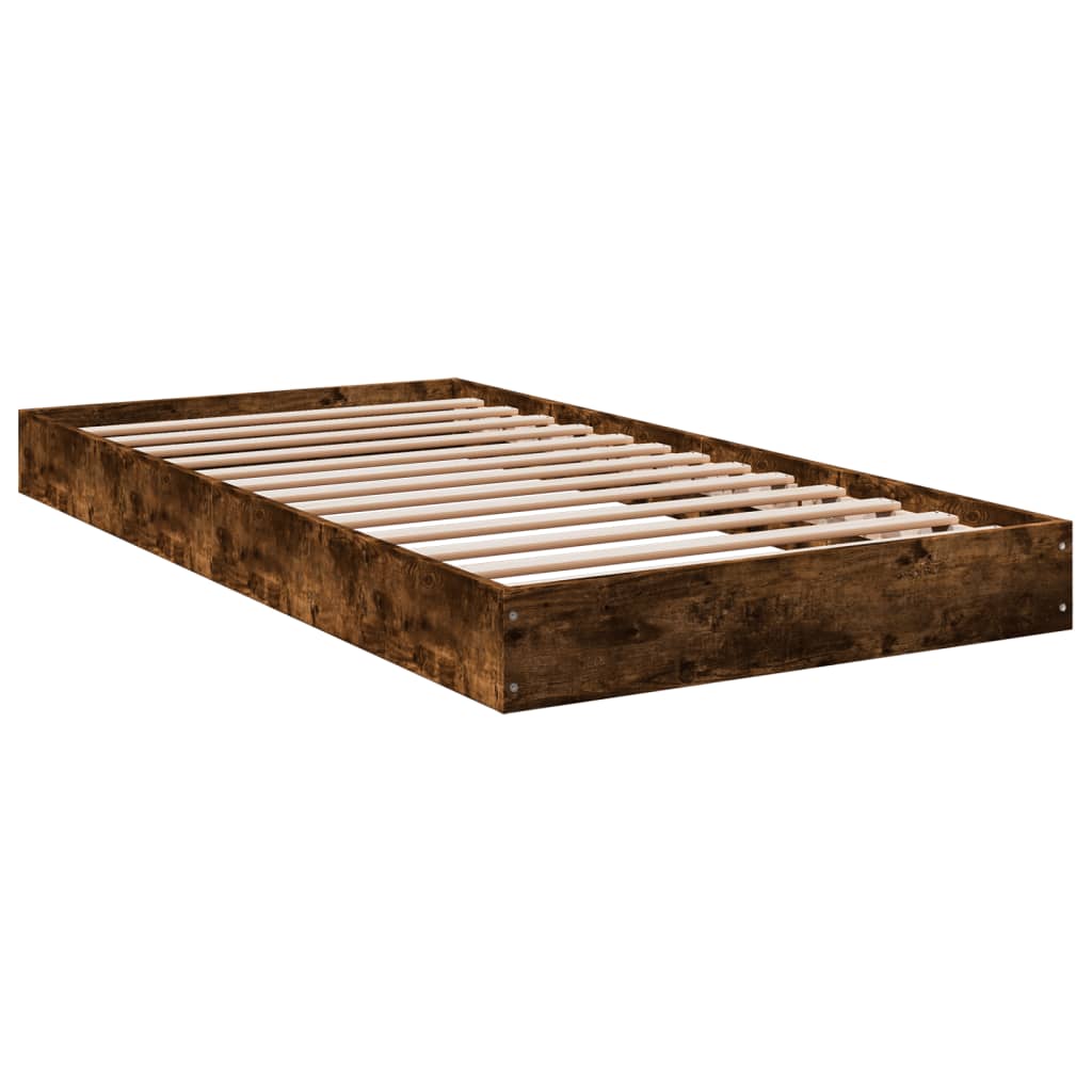 Smoked Oak Bed Frame 100x200 cm - Engineered Wood Base