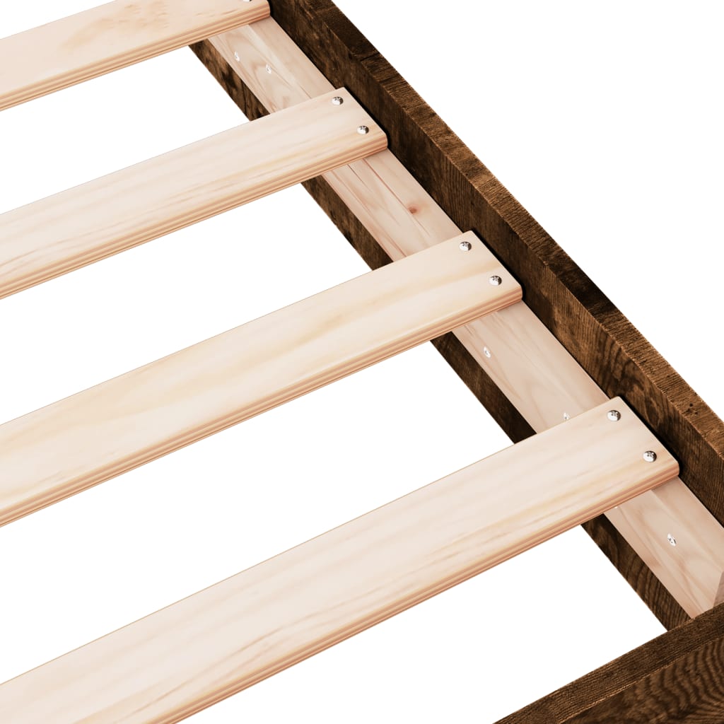 Smoked Oak Bed Frame 100x200 cm - Engineered Wood Base