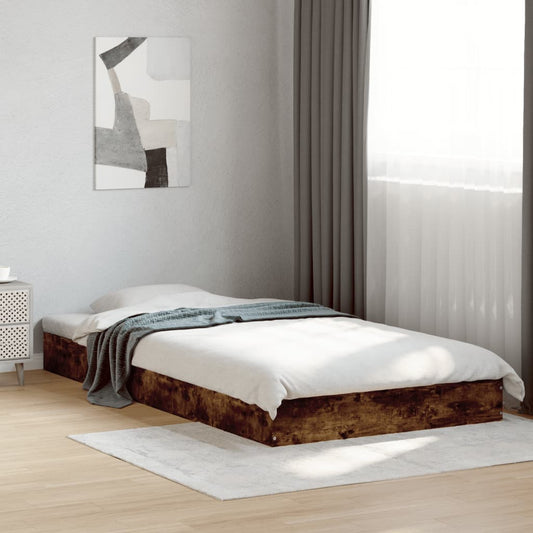 Smoked Oak Bed Frame 100x200 cm - Engineered Wood Base