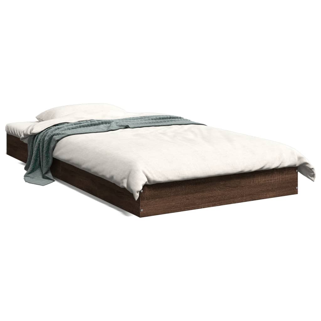 Brown Oak Engineered Wood Bed Frame 100x200 cm (No Mattress)