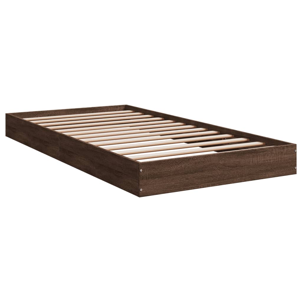 Brown Oak Engineered Wood Bed Frame 100x200 cm (No Mattress)